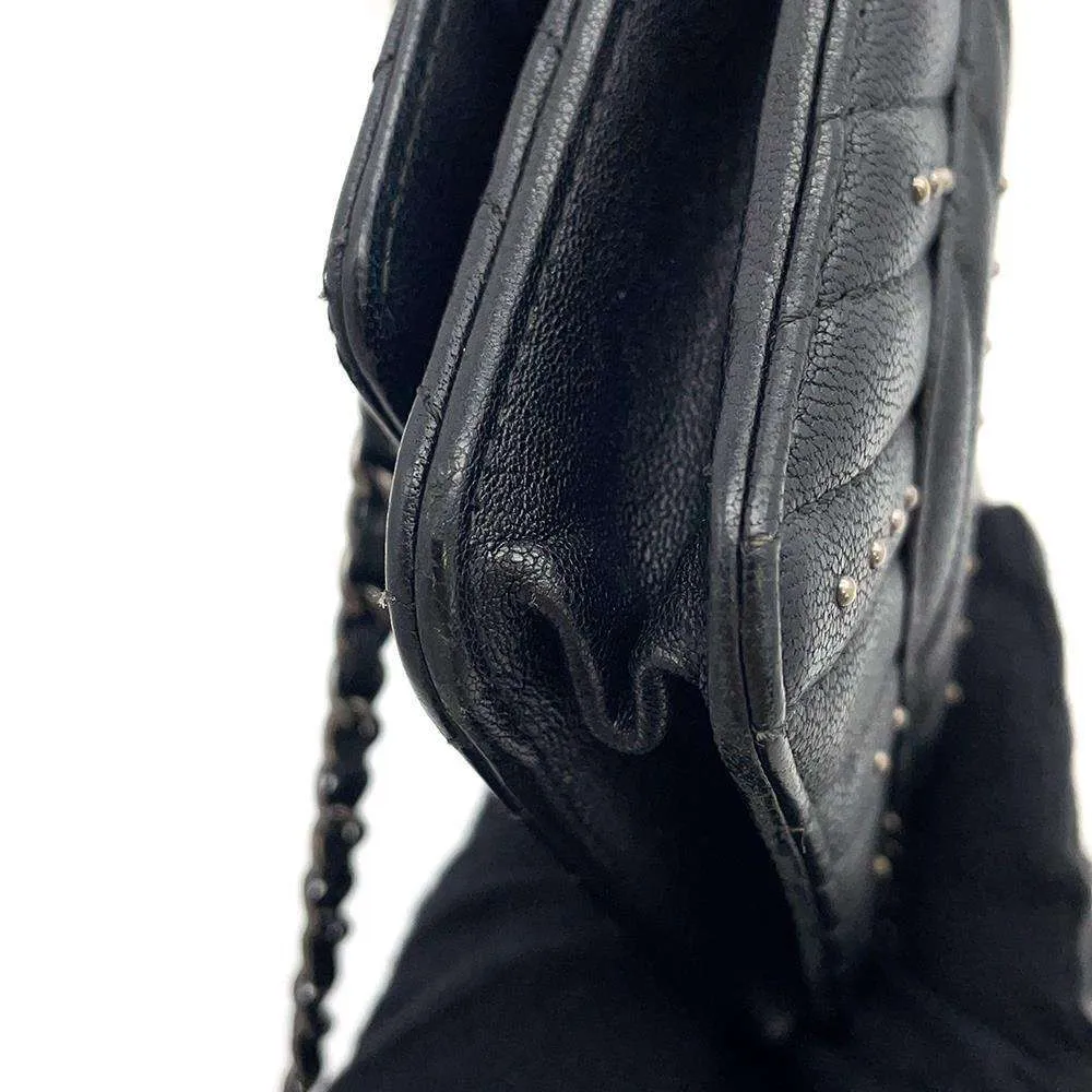 CHANEL 2.55 Chevron Studded Chain Wallet Black Lambskin