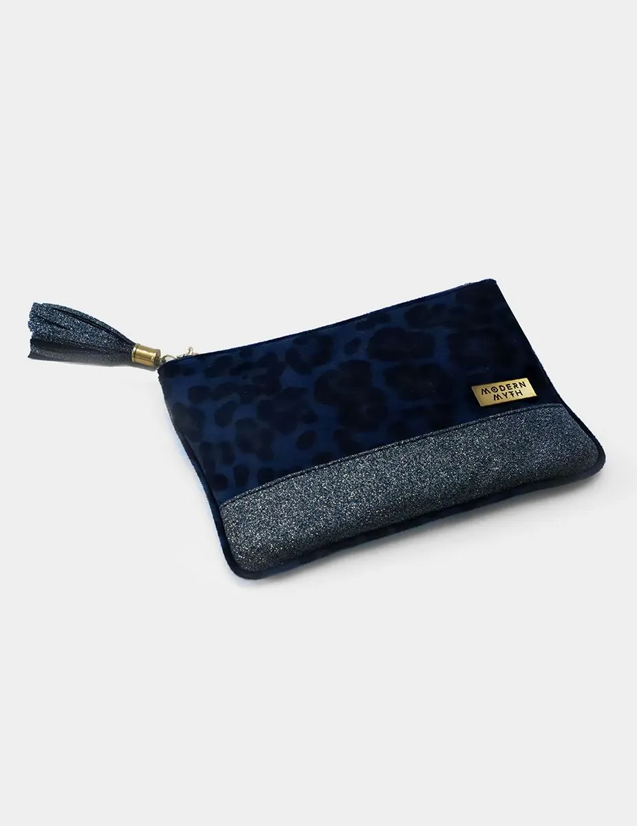 Cheetah Stardust Printed Blue & Glitter Carry-All Pouch | Modern Myth