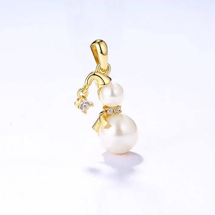 Christmas Pearl Snowman Zircon Sterling Silver Pendant