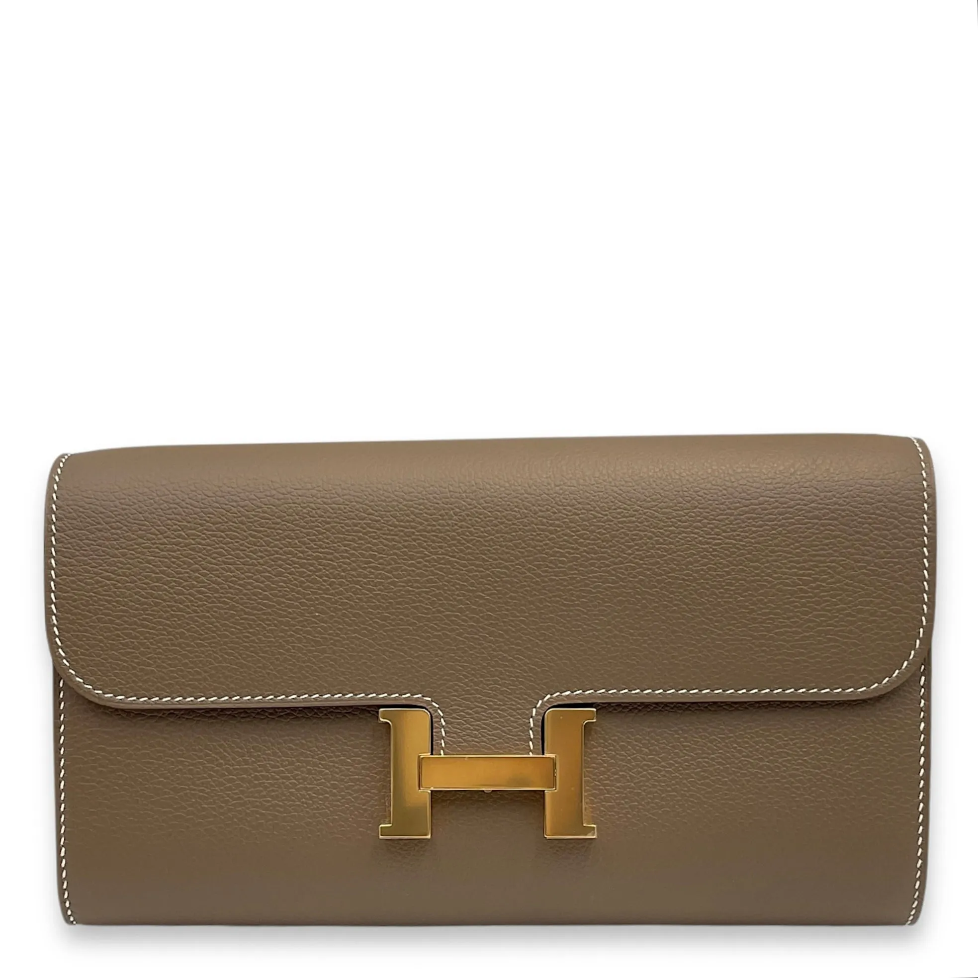 Constance To Go Etoupe Wallet On Chain in Evercolor, Gold hardware