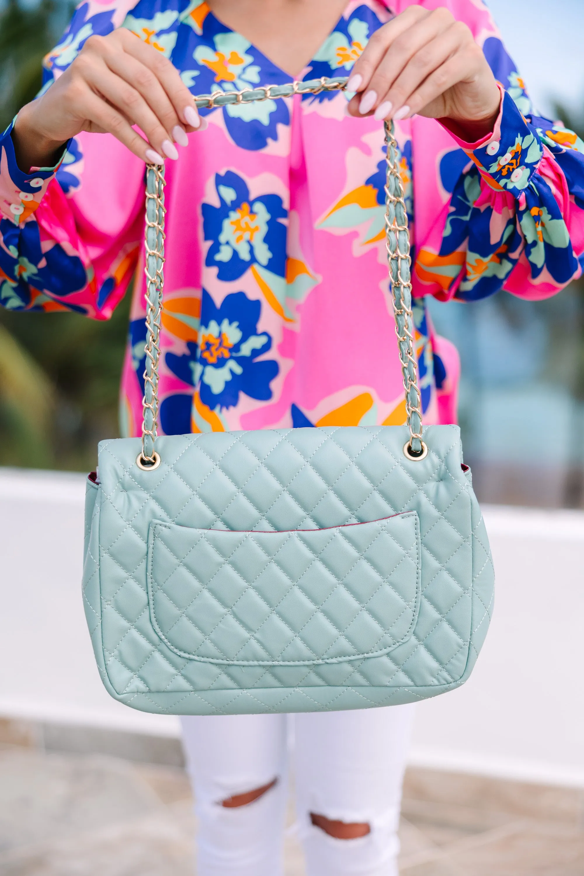 Cool Days Ahead Sage Green Quilted Purse