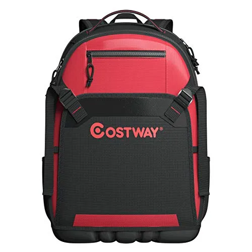 COSTWAY Tool Backpack, 26 Pockets, Jobsite Tool Bag, w/Padded Shoulder Straps, Tool Carrier, Reinforced Base, Perfect Storage & Organizer for a Contractor, Electrician, Plumber, HVAC