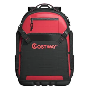 COSTWAY Tool Backpack, 26 Pockets, Jobsite Tool Bag, w/Padded Shoulder Straps, Tool Carrier, Reinforced Base, Perfect Storage & Organizer for a Contractor, Electrician, Plumber, HVAC