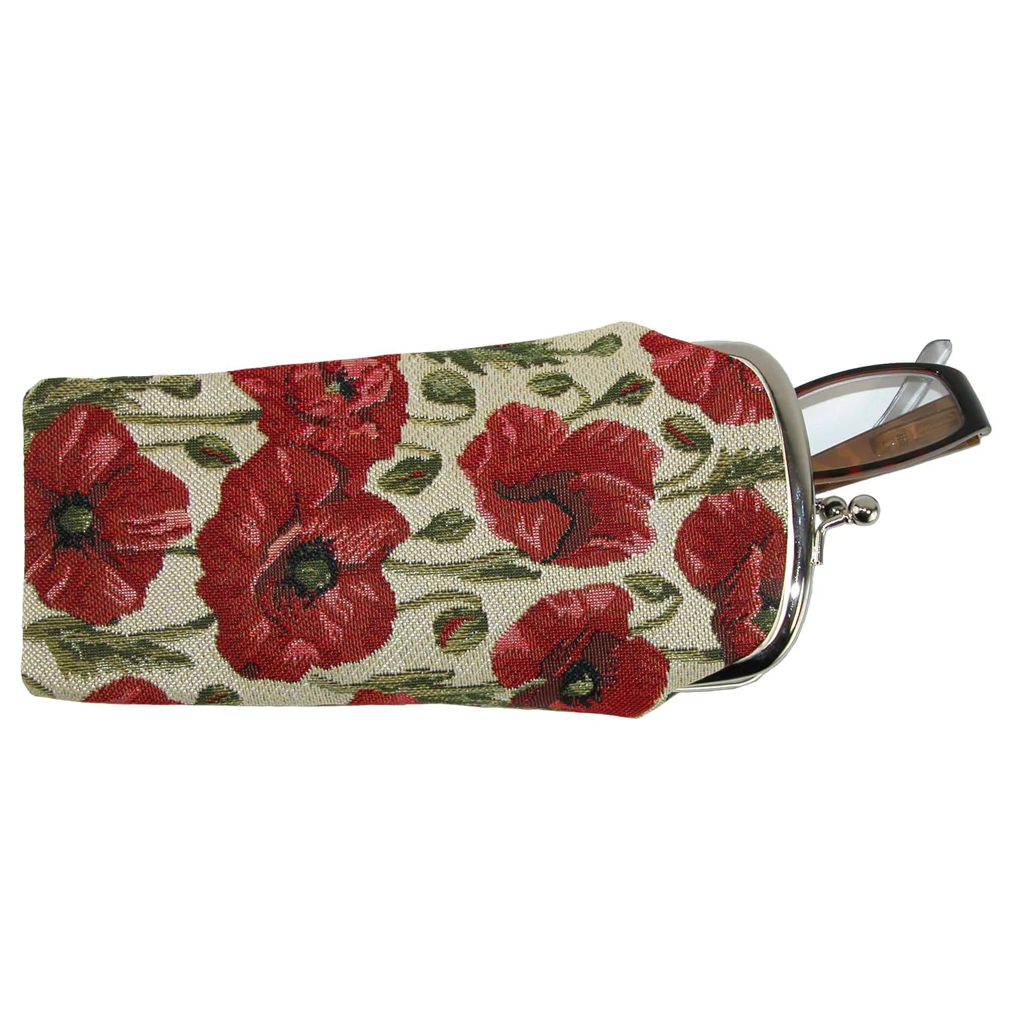 CTM® Women's Poppy Print Tapestry Glasses Case and Coin Purse Set