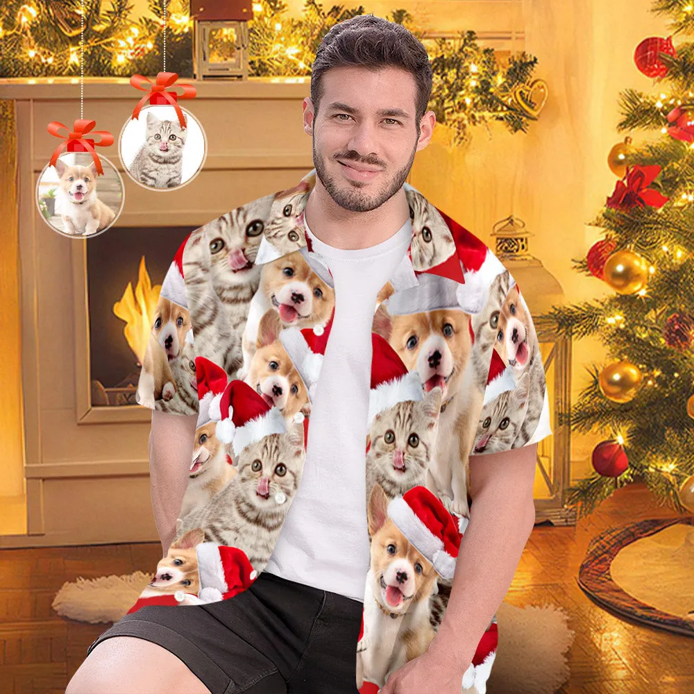 Custom Photo Hawaiian Shirts Personalised 2 Photos Christmas Gift Men's Christmas Shirts - Cute Pet