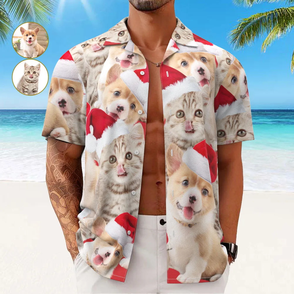 Custom Photo Hawaiian Shirts Personalised 2 Photos Christmas Gift Men's Christmas Shirts - Cute Pet