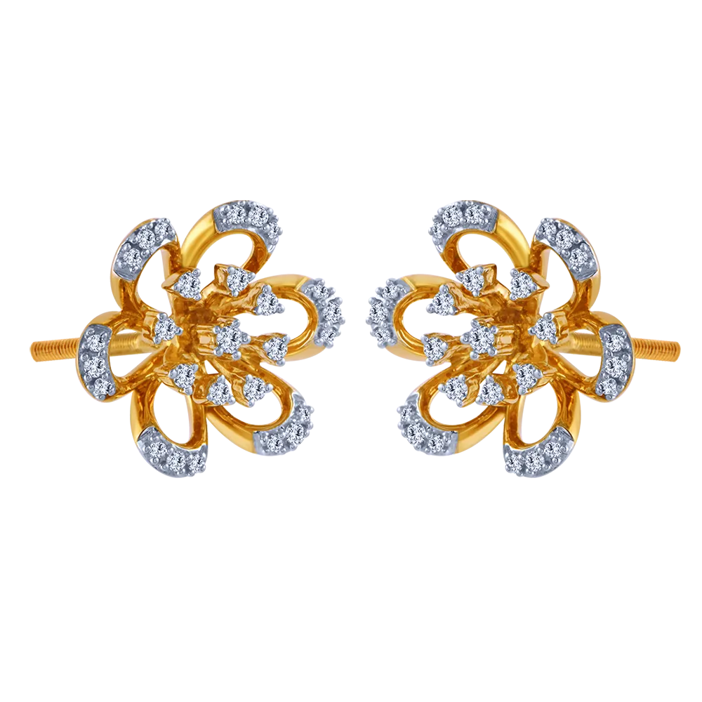 Dazzling 18k Gold And Diamond Floral Stud Earrings