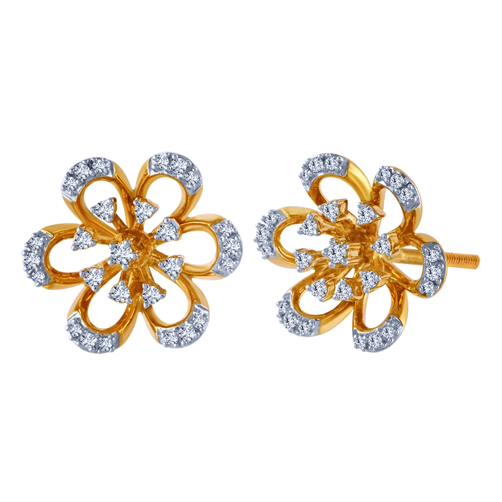 Dazzling 18k Gold And Diamond Floral Stud Earrings