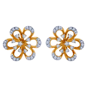 Dazzling 18k Gold And Diamond Floral Stud Earrings