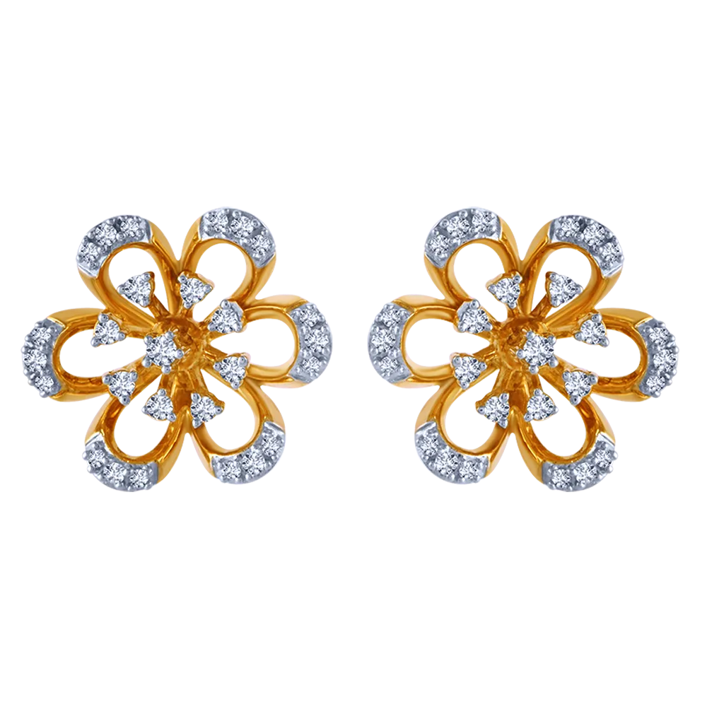 Dazzling 18k Gold And Diamond Floral Stud Earrings