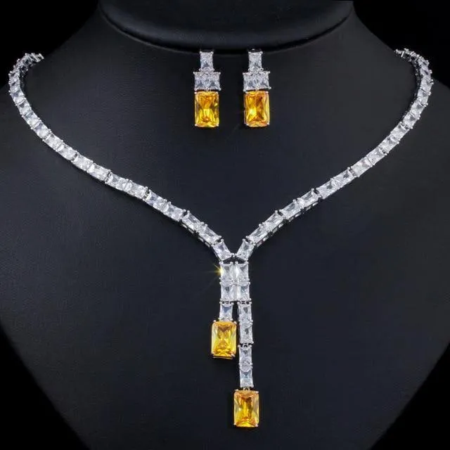 Dazzling AAA  Quality Cubic Zircons Dazzling Wedding Bridal 2 Piece Jewellery Set