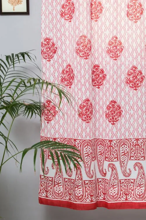 Dazzling Rose Hand Block Printed Door Curtain