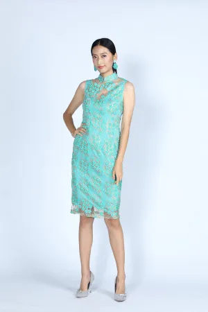 DIANA V-neck Cheongsam (Aqua)