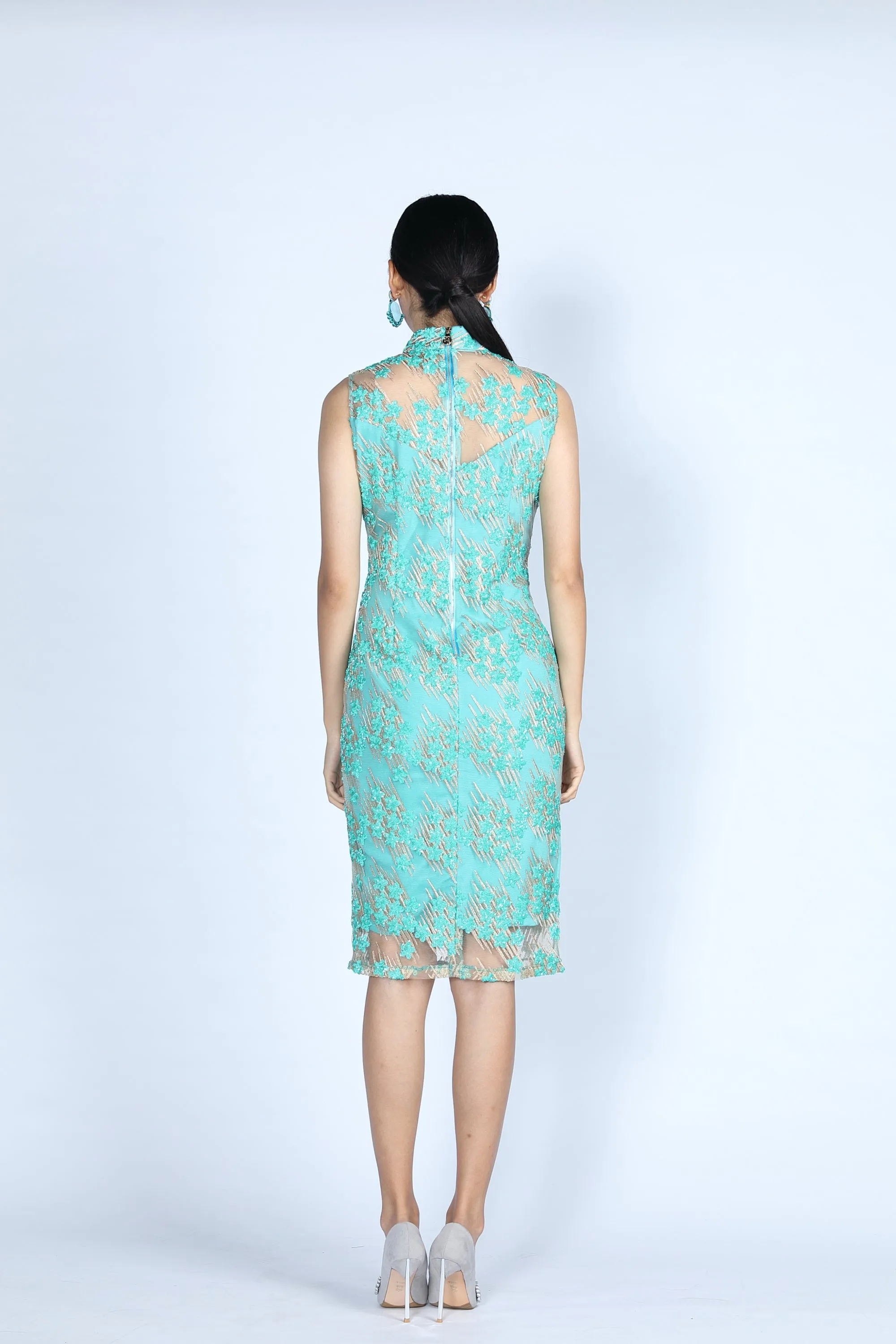 DIANA V-neck Cheongsam (Aqua)