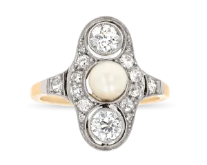 Edwardian Pearl and Diamond Ring