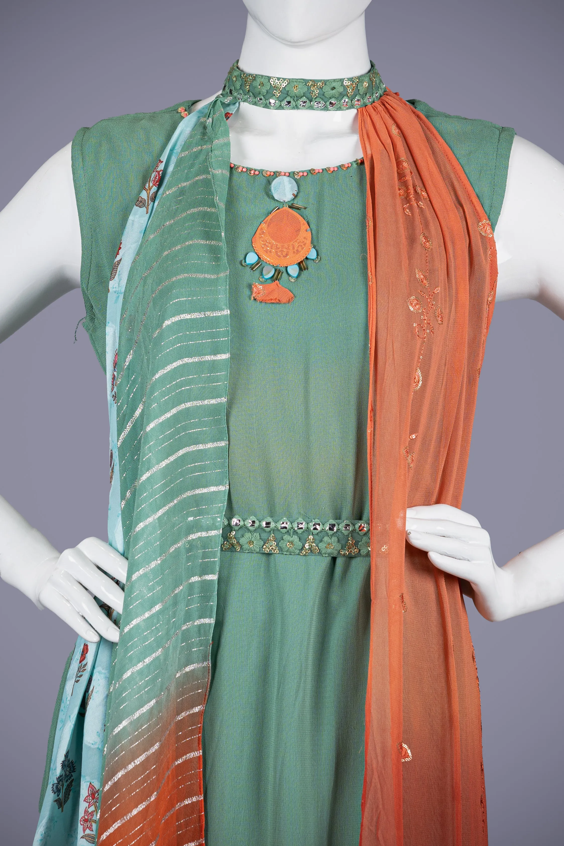 Emerald Green Georgette Kurti with Dazzling Sequence Work