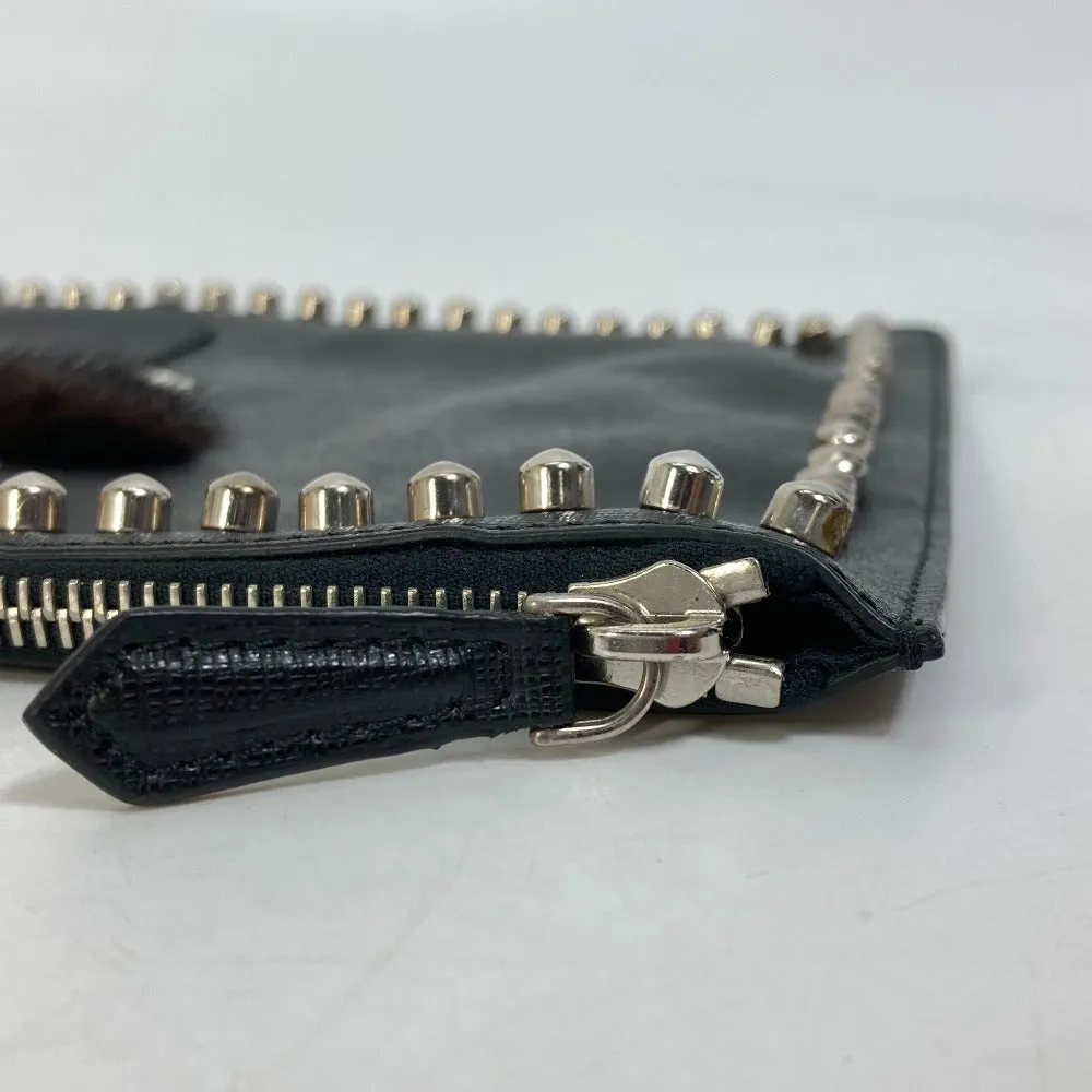 FENDI Clutch bag Leather, Fur black studded pouch Karl Lagerfeld Carlito