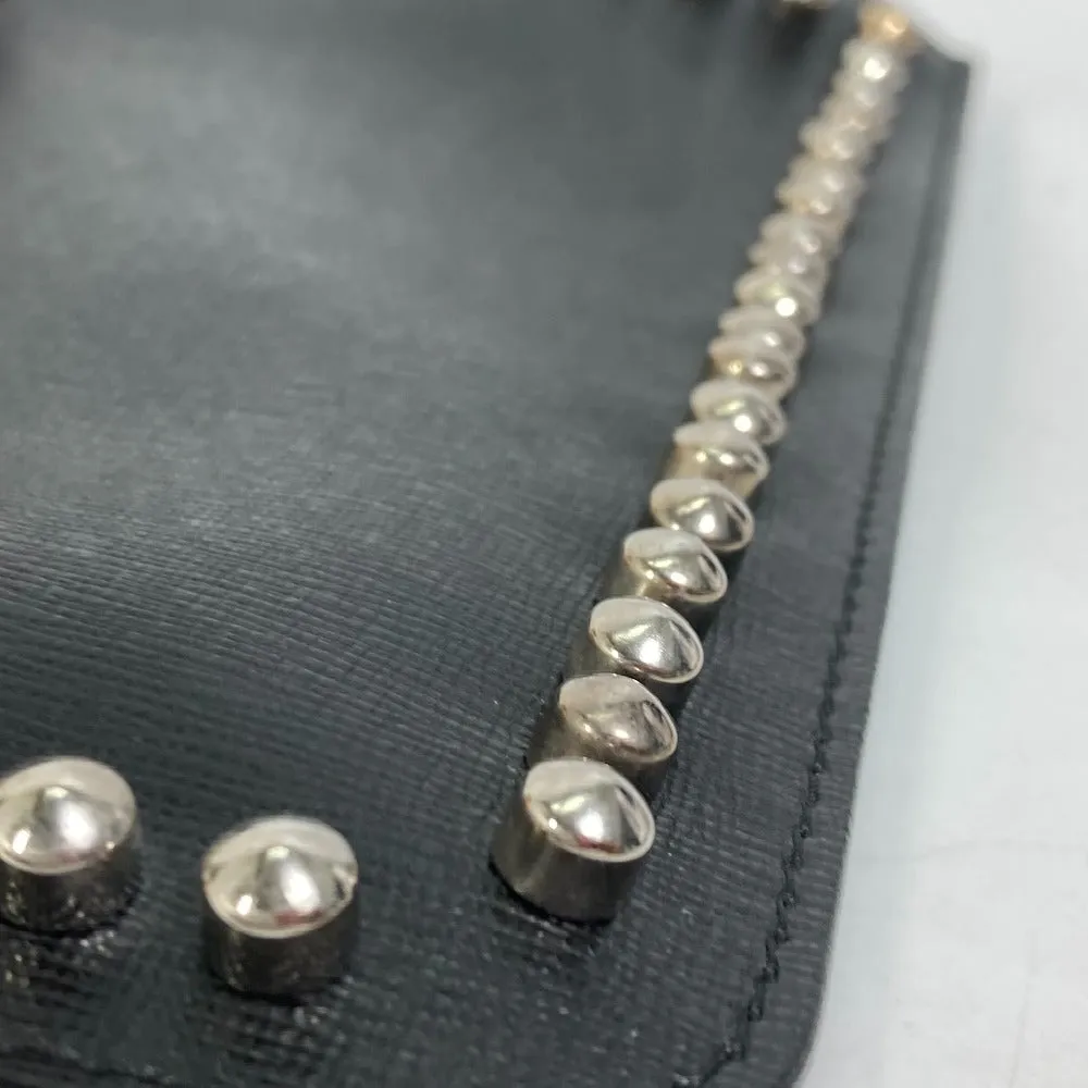 FENDI Clutch bag Leather, Fur black studded pouch Karl Lagerfeld Carlito
