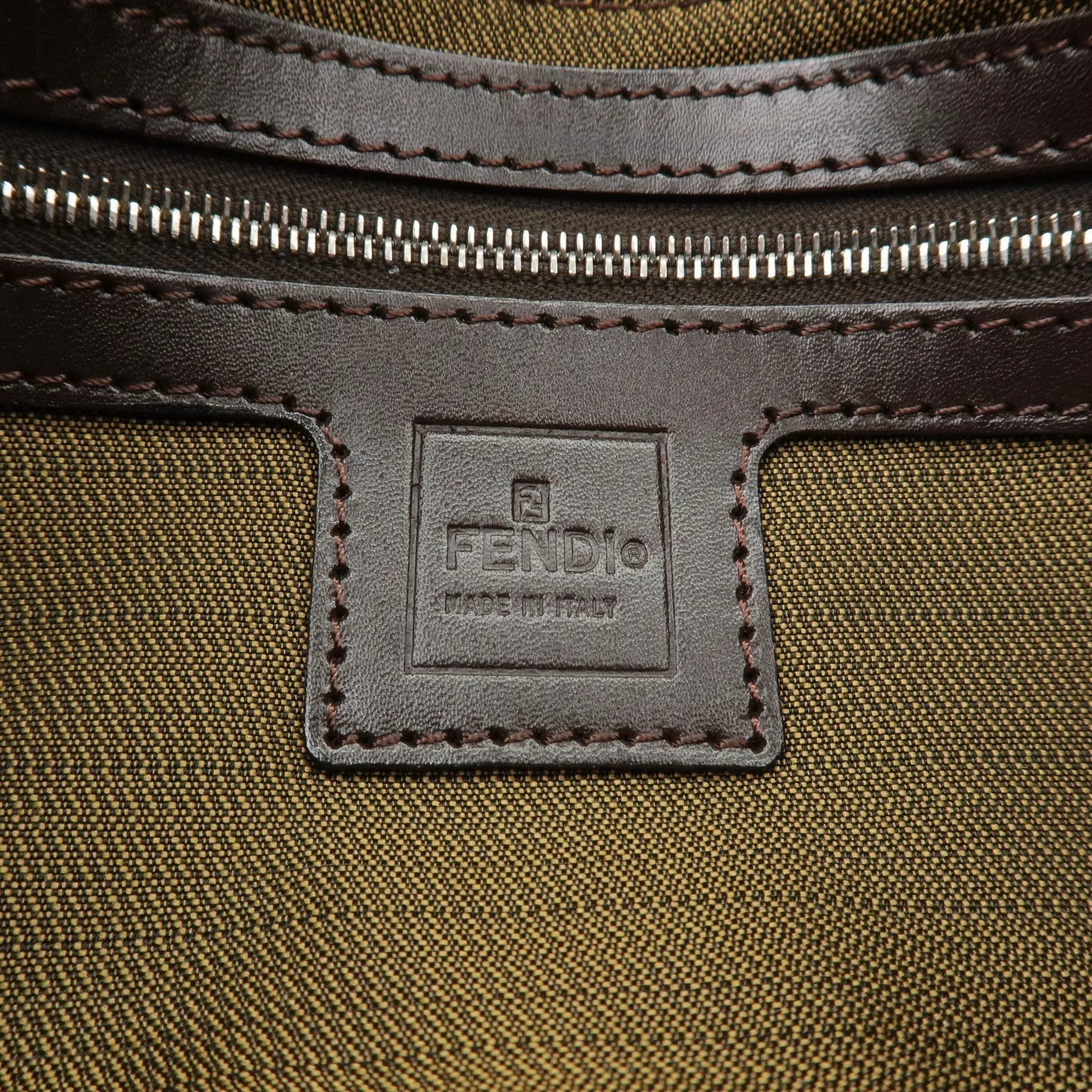 FENDI Mamma Baguette Zucca Canvas Leather Shoulder Bag Brown 26424