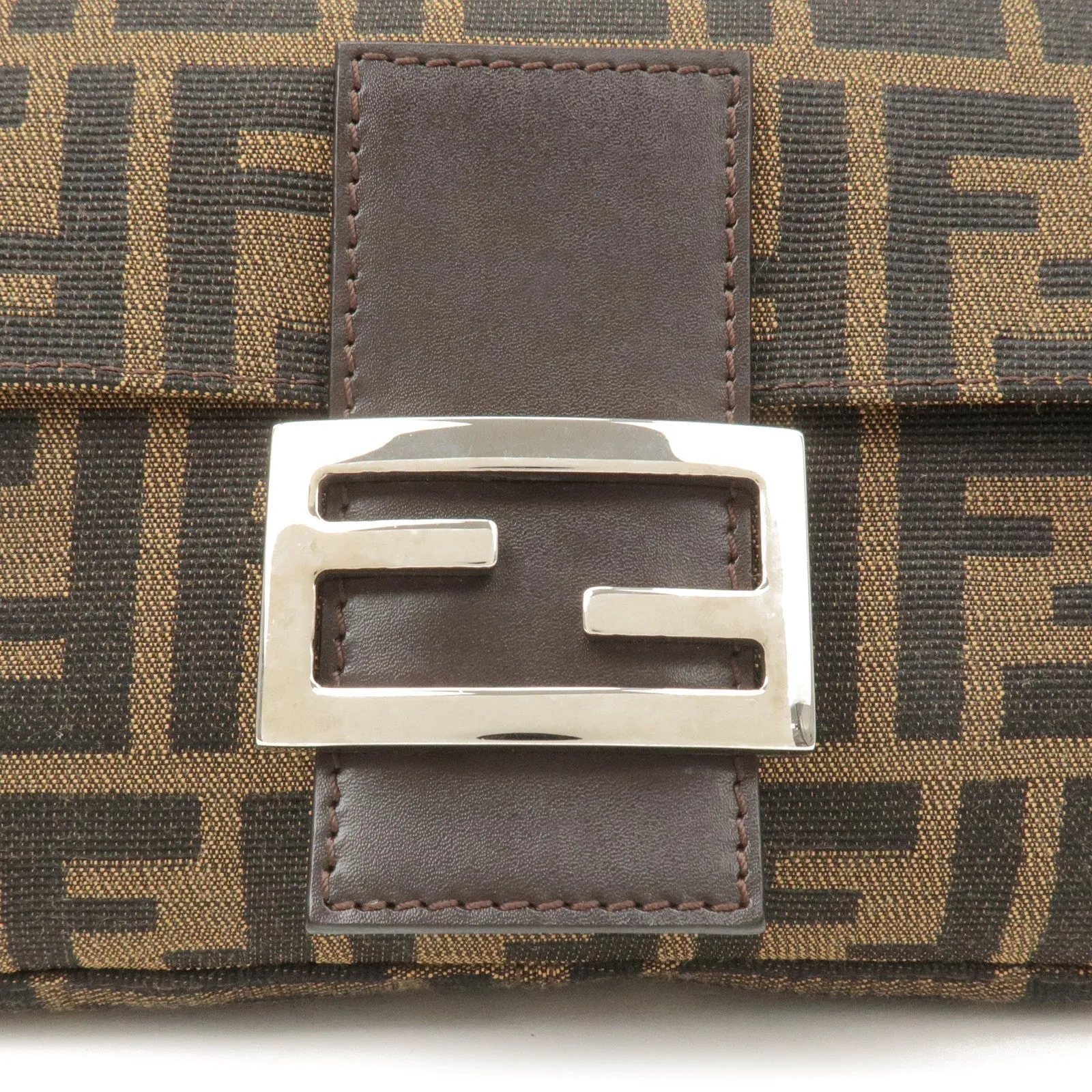 FENDI Mamma Baguette Zucca Canvas Leather Shoulder Bag Brown 26424