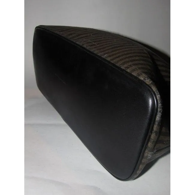 Fendi Xl Canvasleather Domed Top Two Way Brownblack Thin Stripe Print Leather And Coated Canvas Satc