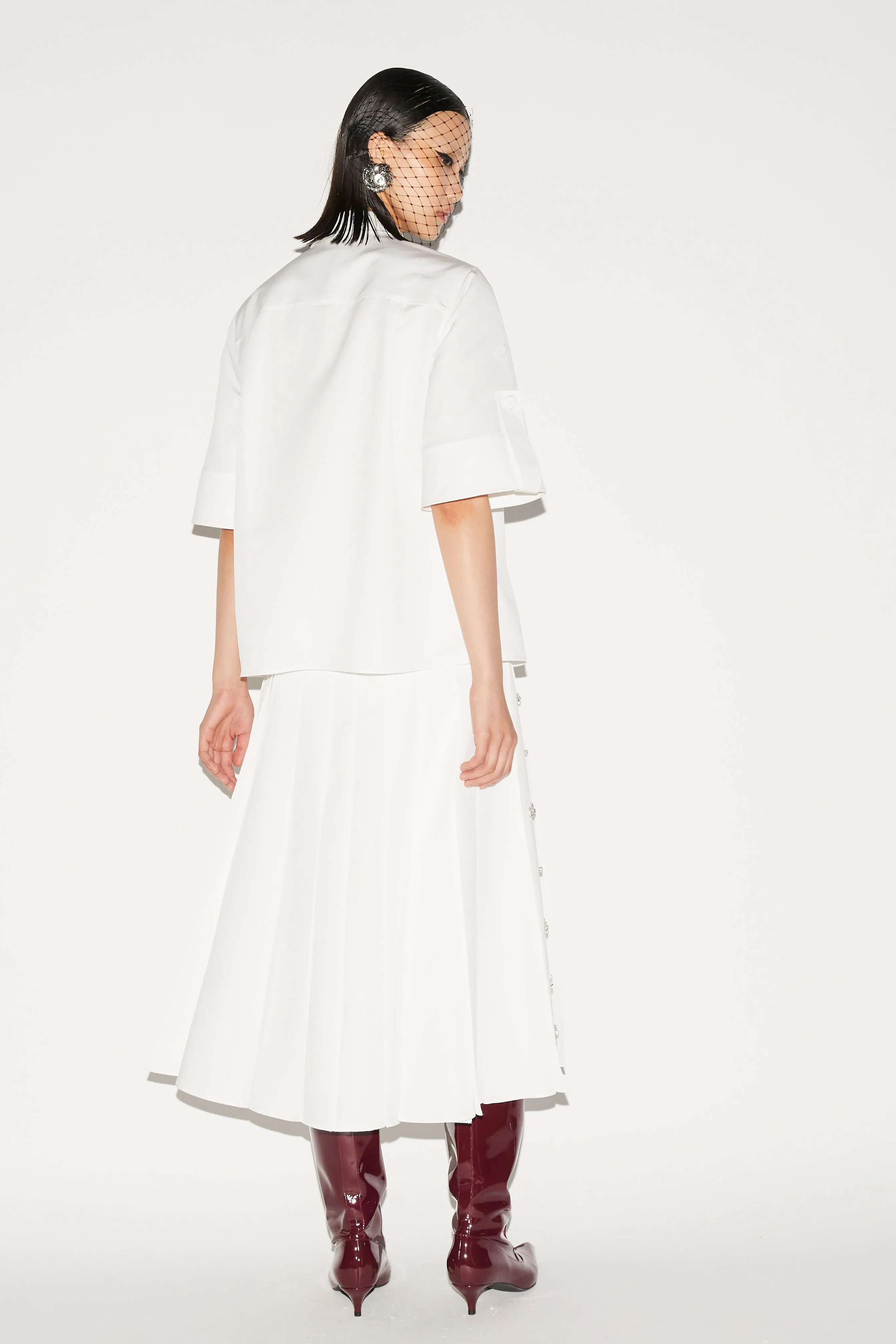 FERN TOP WHITE EMBELLISHED FAILLE