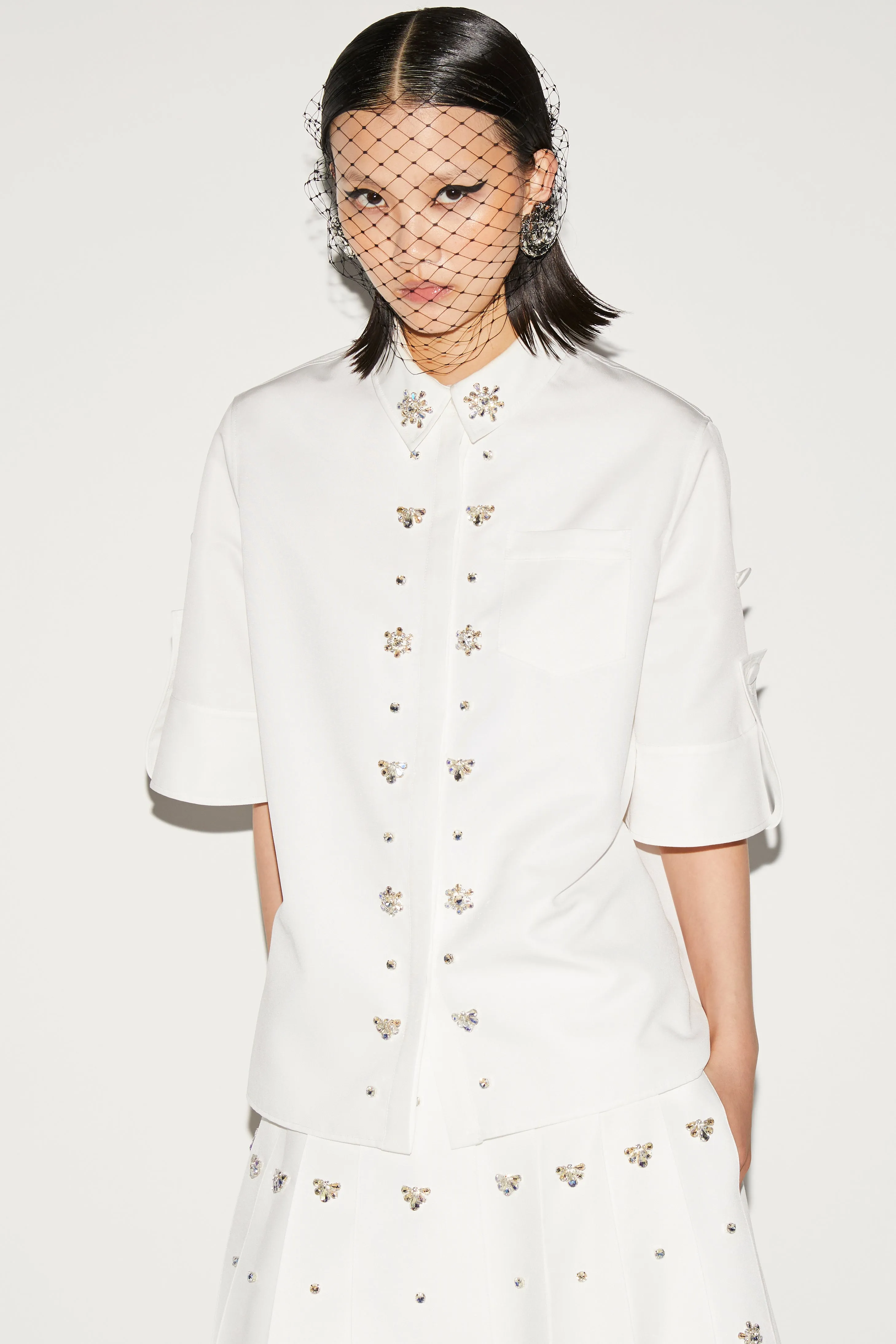 FERN TOP WHITE EMBELLISHED FAILLE