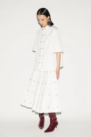 FERN TOP WHITE EMBELLISHED FAILLE