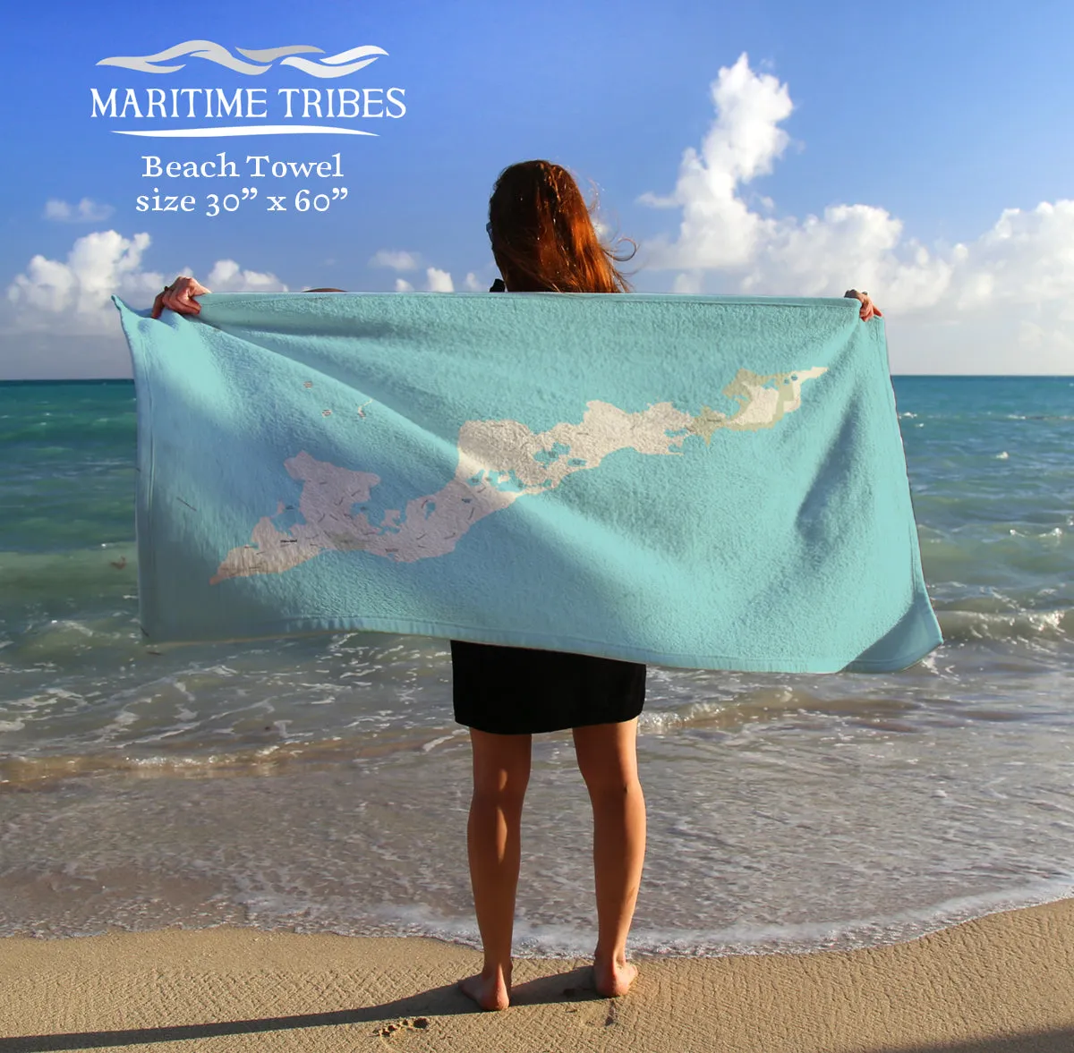 Fishers Island Modern Wave Map Quick Dry Towel