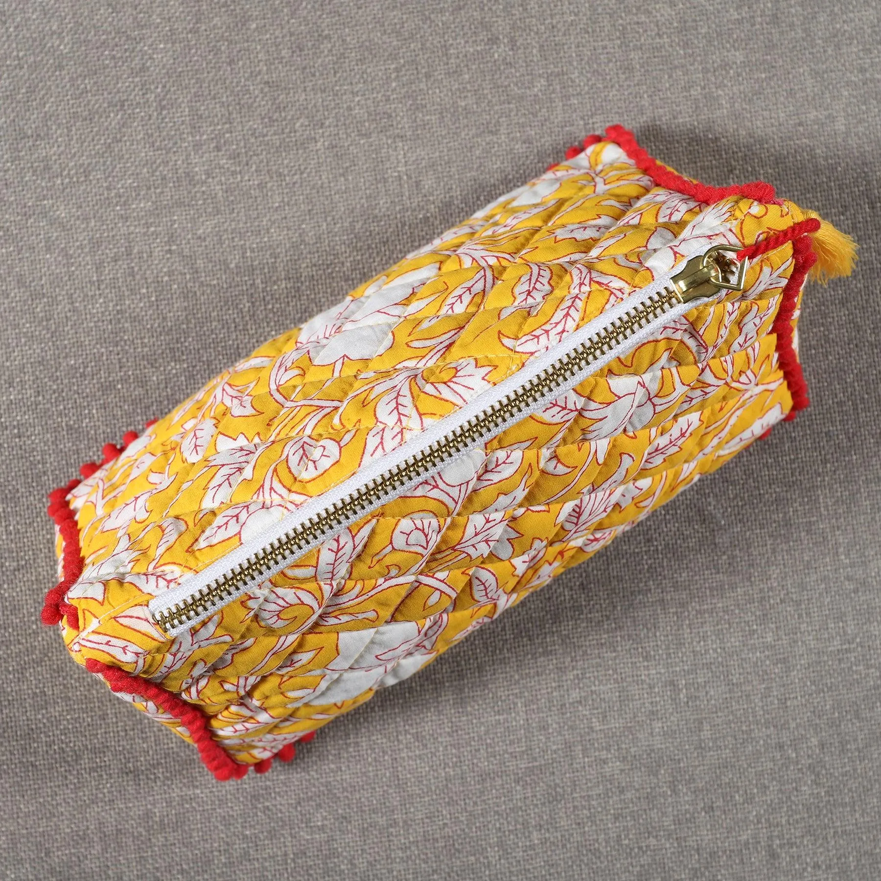 Floral Yellow Cotton 3D Pouch