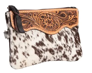 Fort Worth Cowhide Leather Purse - Cream & Brown