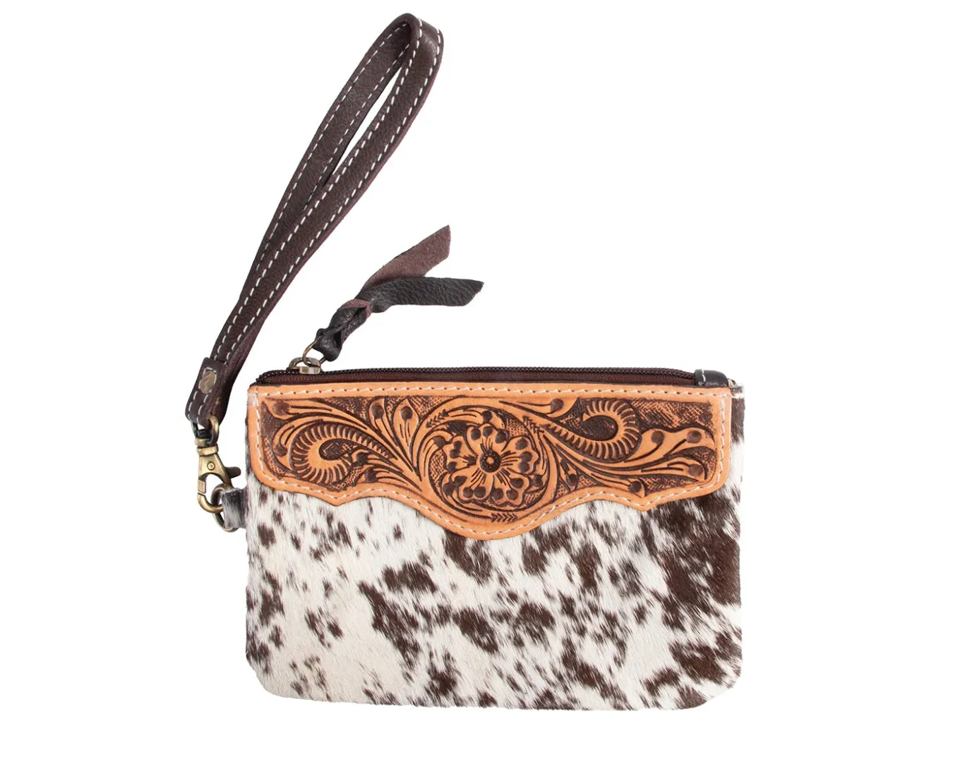 Fort Worth Cowhide Leather Purse - Cream & Brown