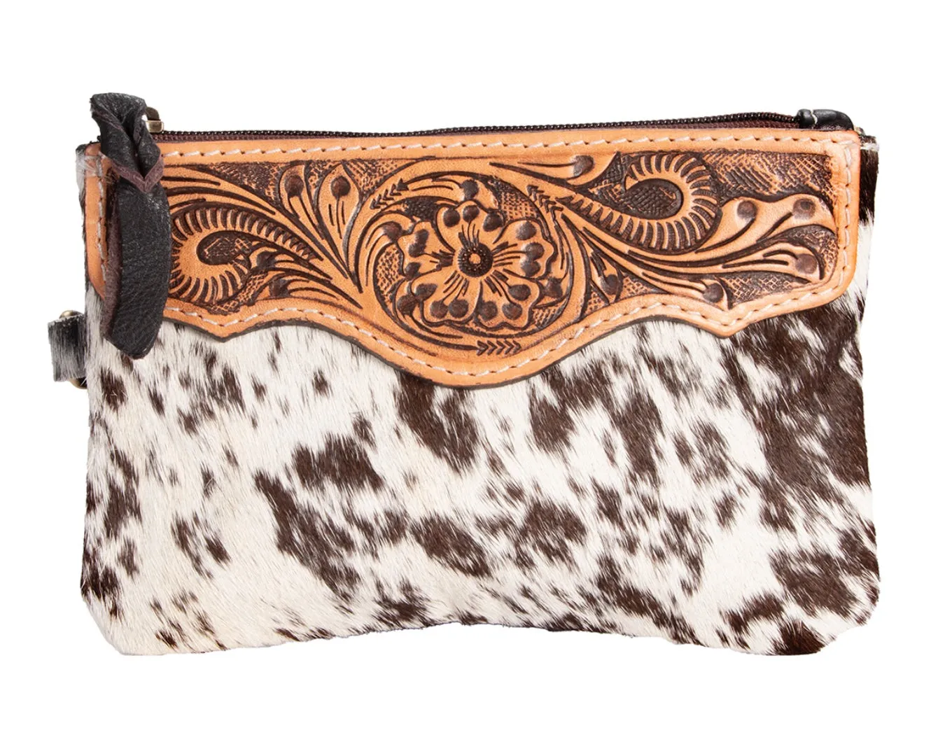 Fort Worth Cowhide Leather Purse - Cream & Brown