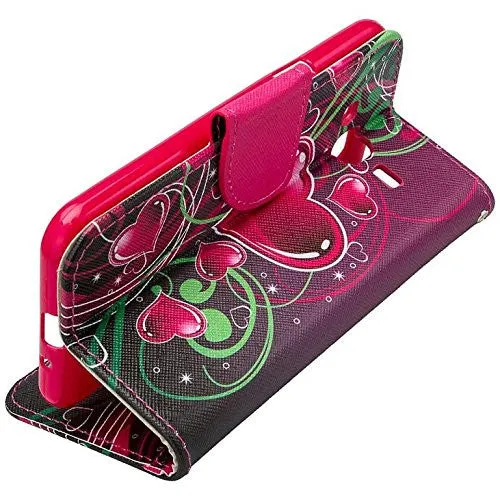 Galaxy J7 2016 Case, Magnetic Fold[Kickstand] Pu Leather Wrist Strap Wallet Case with ID & Credit Card Slot for Samsung Galaxy J7 2016 / J710 - Heart Strings