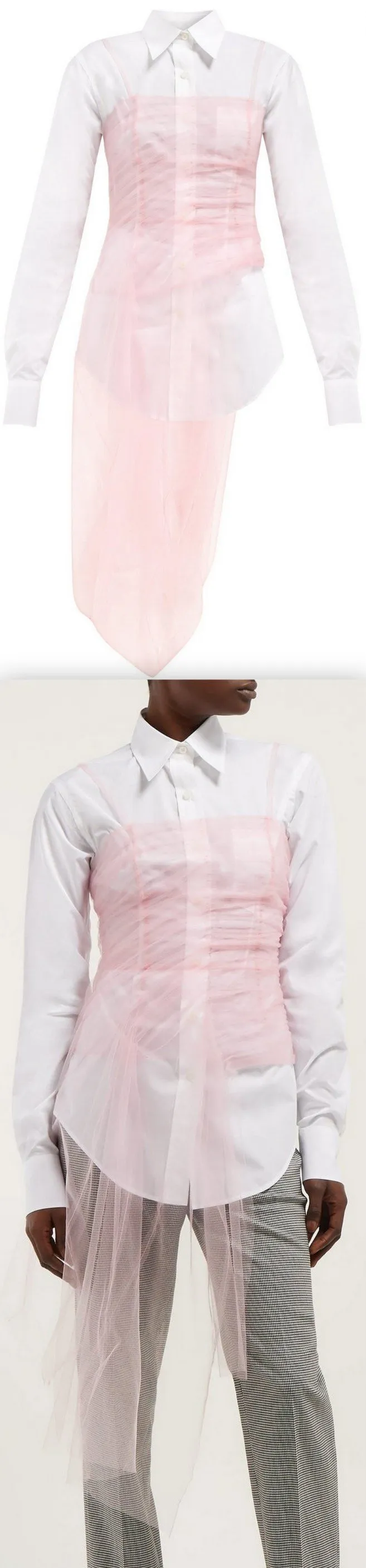 Gathered Tulle Bustier Poplin Shirt