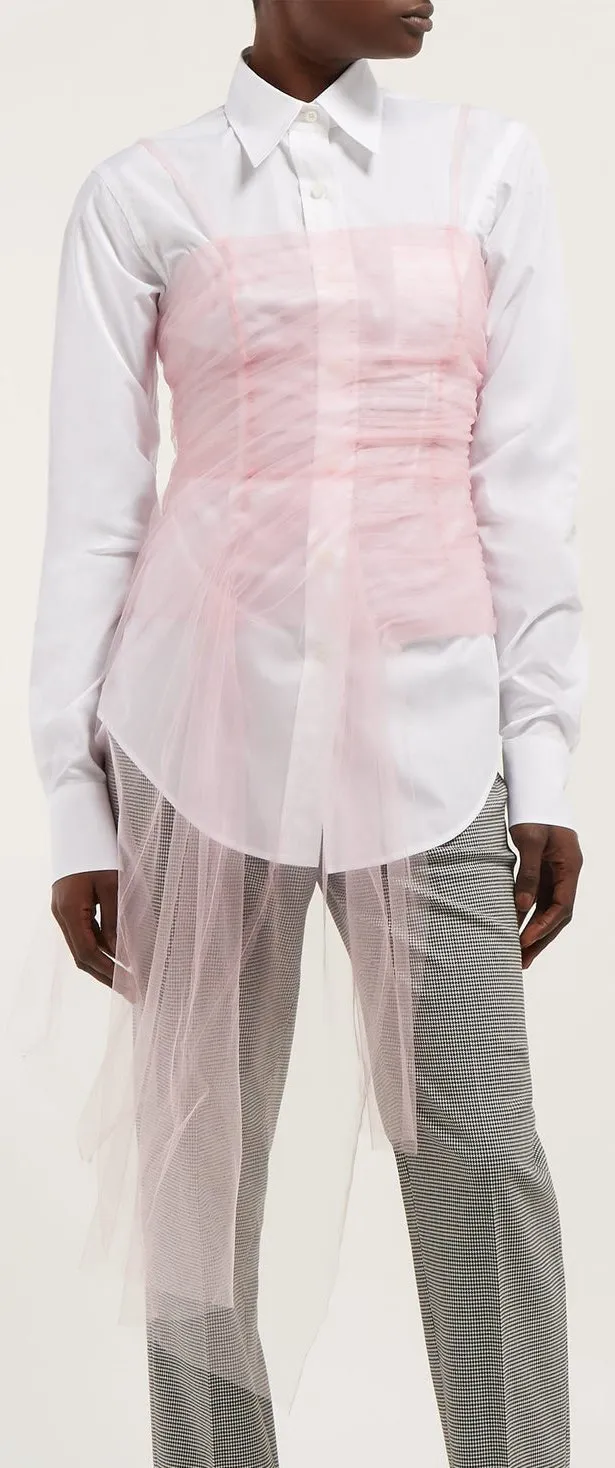 Gathered Tulle Bustier Poplin Shirt