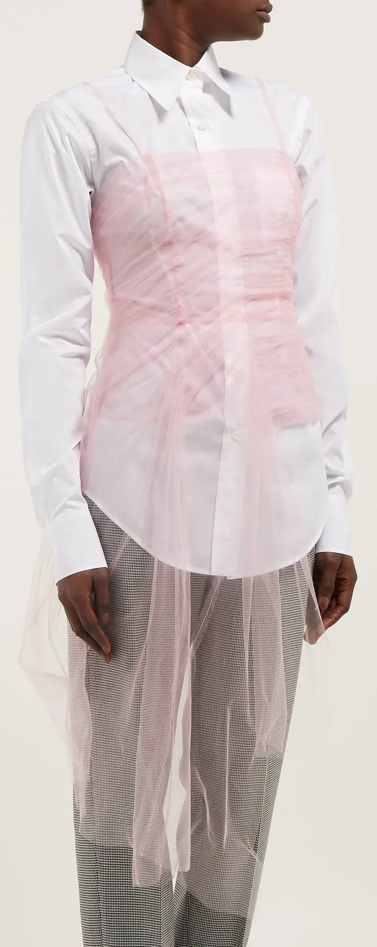 Gathered Tulle Bustier Poplin Shirt