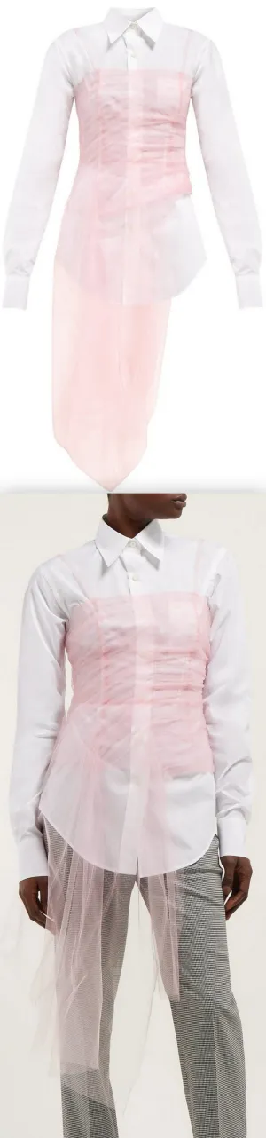 Gathered Tulle Bustier Poplin Shirt