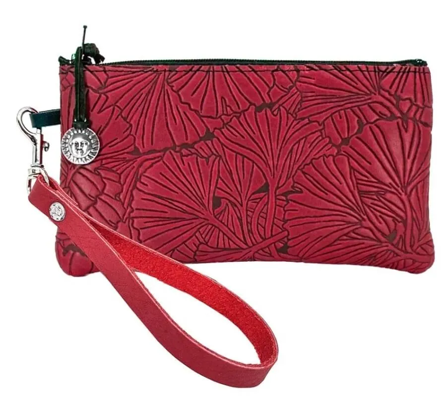 Ginkgo Leather Zip Wristlet Pouch