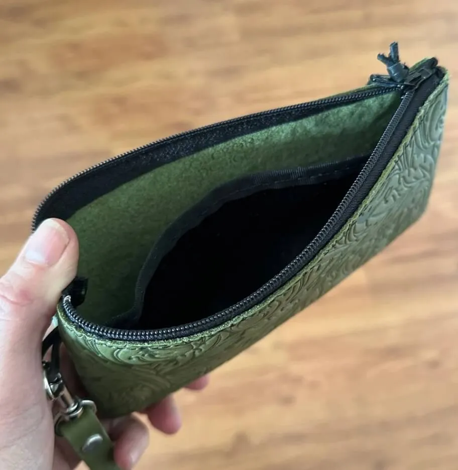 Ginkgo Leather Zip Wristlet Pouch