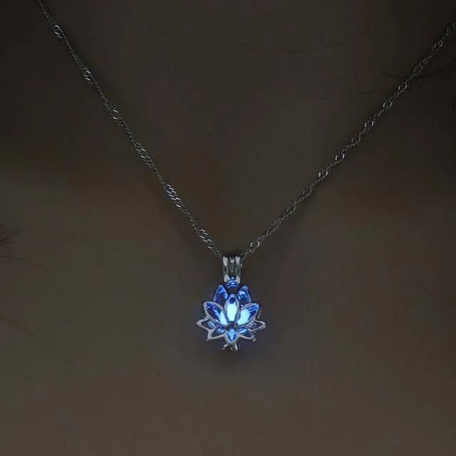 Glow in the Dark Luminous Lotus Pendant Necklace