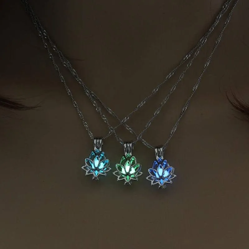 Glow in the Dark Luminous Lotus Pendant Necklace