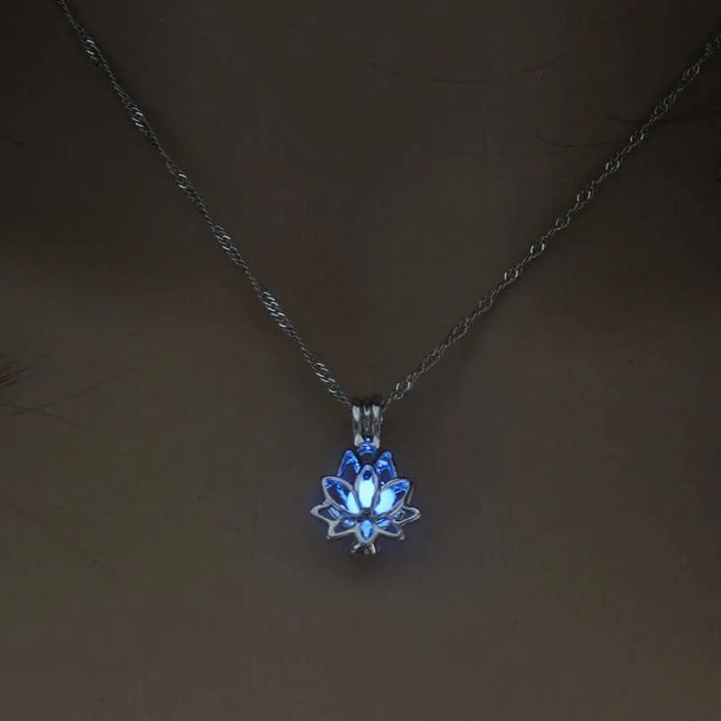 Glow in the Dark Luminous Lotus Pendant Necklace