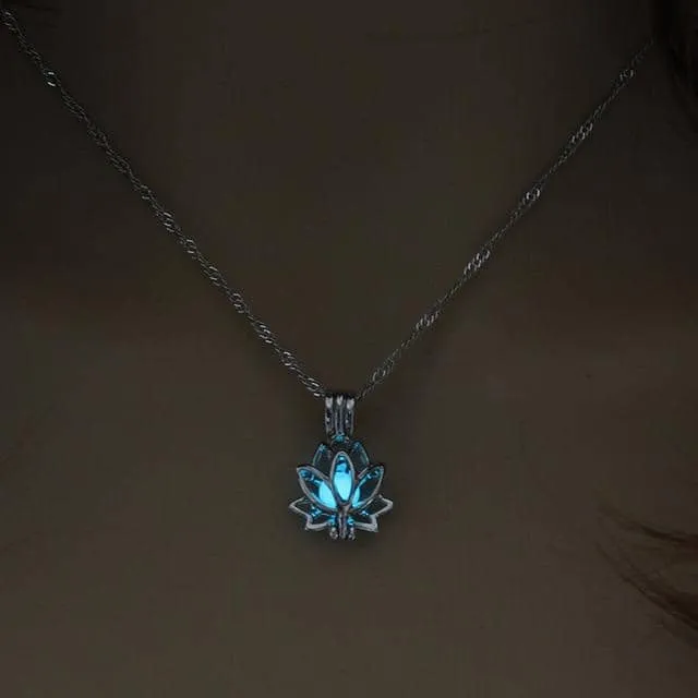 Glow in the Dark Luminous Lotus Pendant Necklace