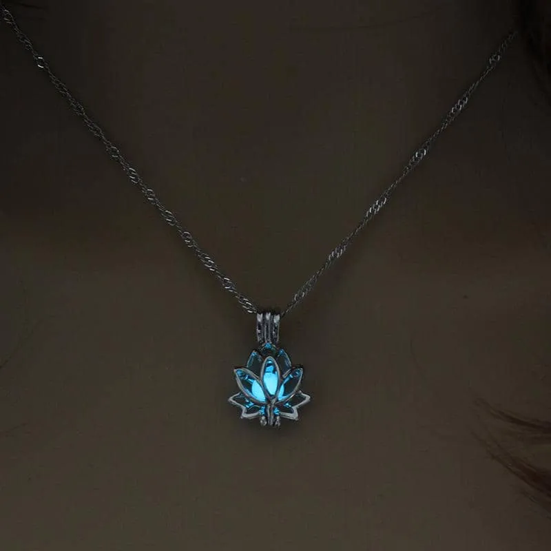 Glow in the Dark Luminous Lotus Pendant Necklace