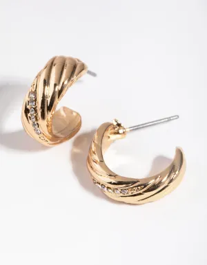 Gold Diamante Lined Huggie Earrings