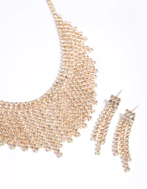Gold Diamante Tassel Earrings & Necklace Set
