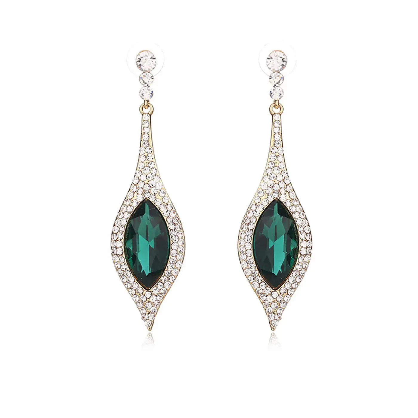 Green Waterdrop Dazzling Long Rhinestone Bridal Cocktail Party Earring