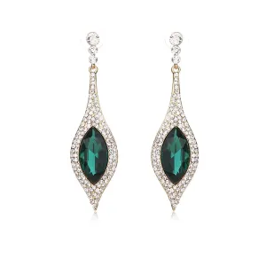 Green Waterdrop Dazzling Long Rhinestone Bridal Cocktail Party Earring