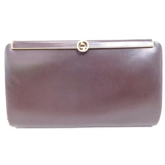 Gucci Chocolate Brown Leather  Interlocking G Clutch